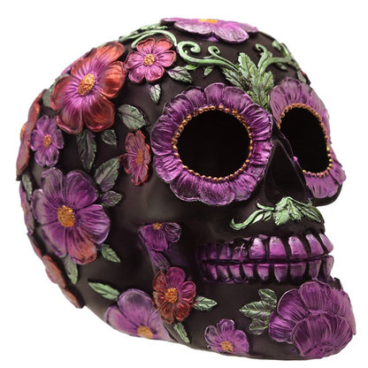 Metallic Day of the Dead Daisy & Flower Skull Decoration