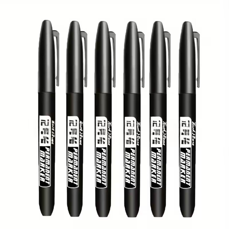 Set of 6 Permanent Markers in Black Waterproof Ink, Ideal for Sketching And School