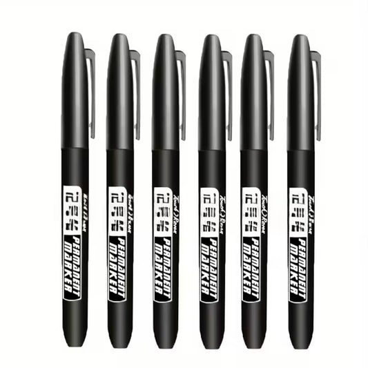 Set of 6 Permanent Markers in Black Waterproof Ink, Ideal for Sketching And School
