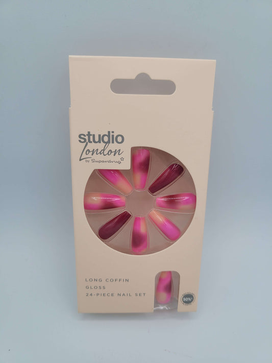 Studio London False Nails Pink Purple Marble