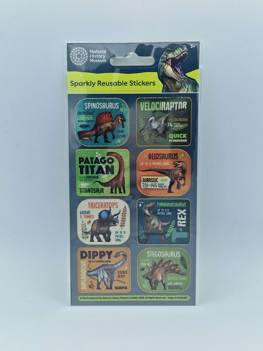 Natural History Museum Dinosaurs Sparkly Captioned Reusable Stickers
