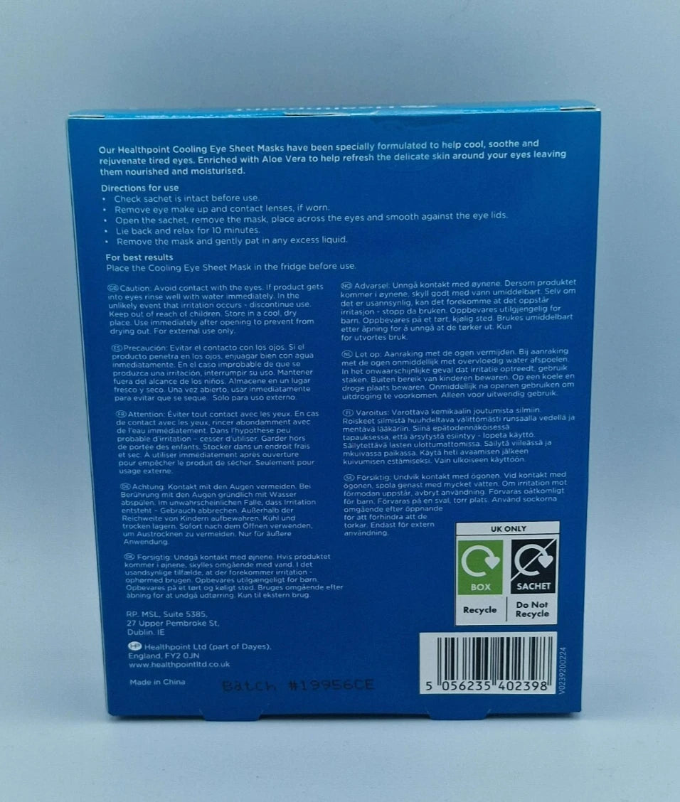 Healthpoint Cooling Eye Sheet Masks With Aloe Vera For Tired Eyes