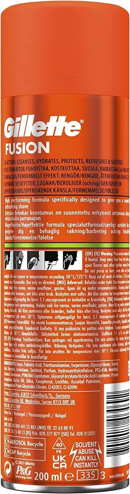 Gillette Fusion 5X Action Sensitive Men's Shaving Gel With Almond Oil 200ml