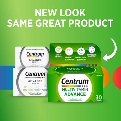 Centrum Advance Multivitamin & Mineral Supplements, 24 essential nutrients including vitamin D, C, Calcium, Daily Multivitamin Tablets, 30