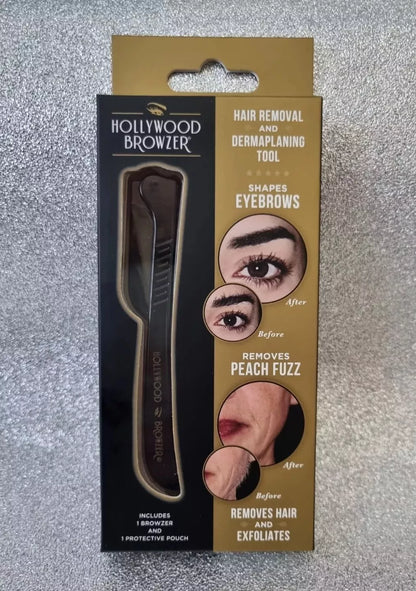 Hollywood Browzer Dermaplaning Face Blade for Woman (Protective Pouch Included) for Eyebrow Shaping, Removing Unwanted Hair and Dermaplaning Exfoliation Single Black