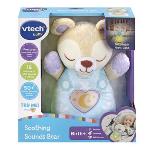 VTech Baby Soothing Sounds Bear, Baby Sensory Toy with Music, Lights, Songs