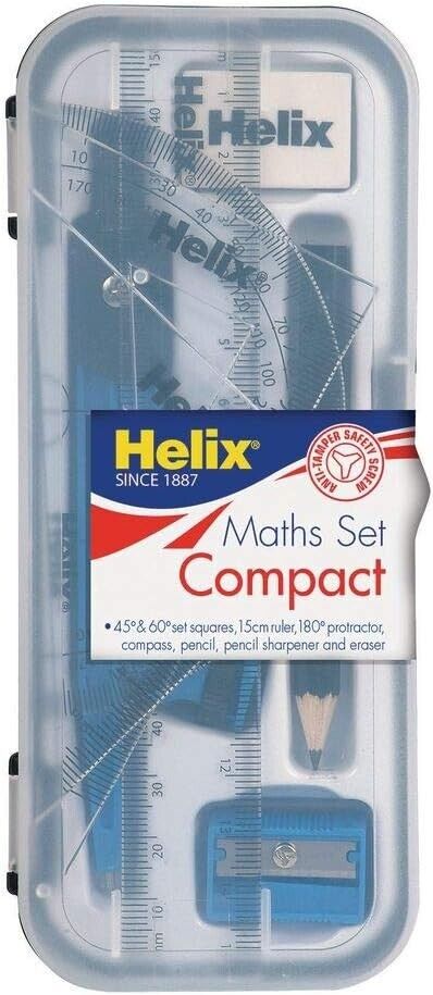 Helix Maths Geometry Set With Ruler Protractor Square Compass And More