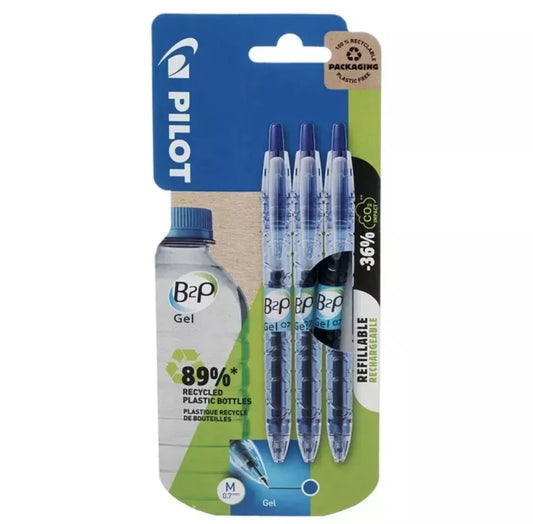 Pilot B2P Retractable Refillable Gel Pens 0.7 mm BLUE Ink - 3 Pack