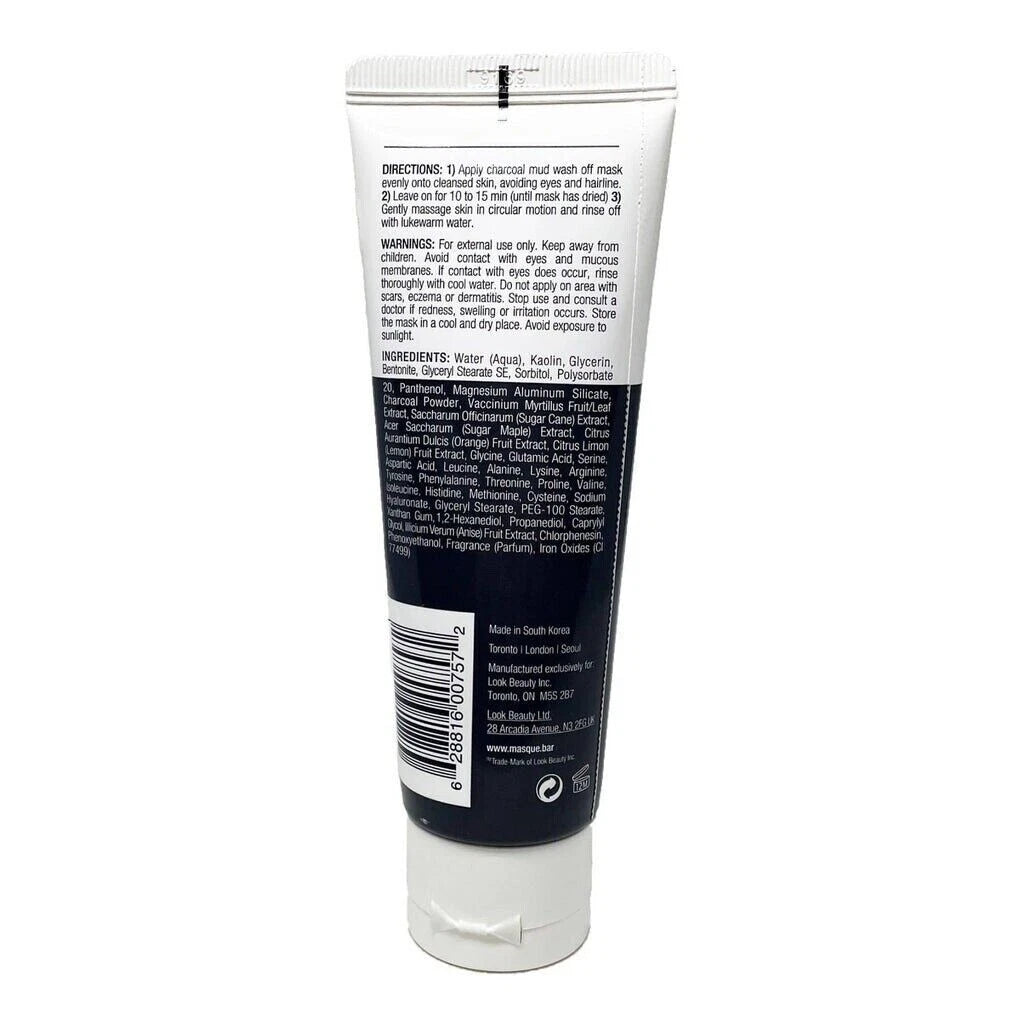 Masque BAR Charcoal Mud Wash Off Mask 70g Detox Unclogs Pores