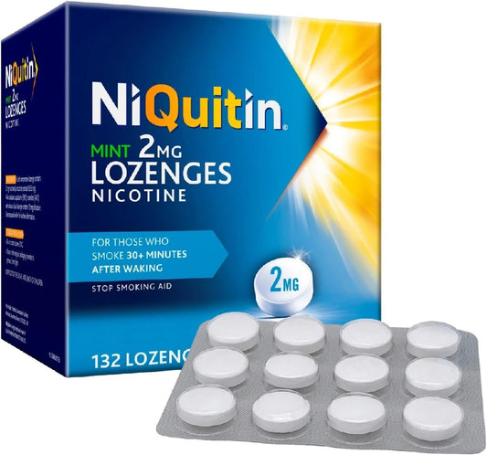 NiQuitin Mint 2 mg Lozenges - Effective Smoking Craving Relief - 132 Lozenges - Long-Lasting Effect - Reduce and Quit Smoking Aid