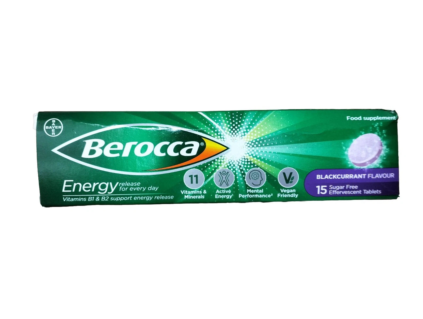 Berocca Vitamin C Effervescent Tablets - Including B Vitamins, Magnesium, Calcium & Zinc - Support Energy Release & Immune System - 15 Tablets - Blackcurrant Flavour