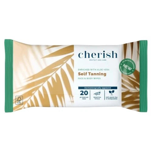 Cherish Self Tanning Face & Body 20 Wipes with Aloe Vera